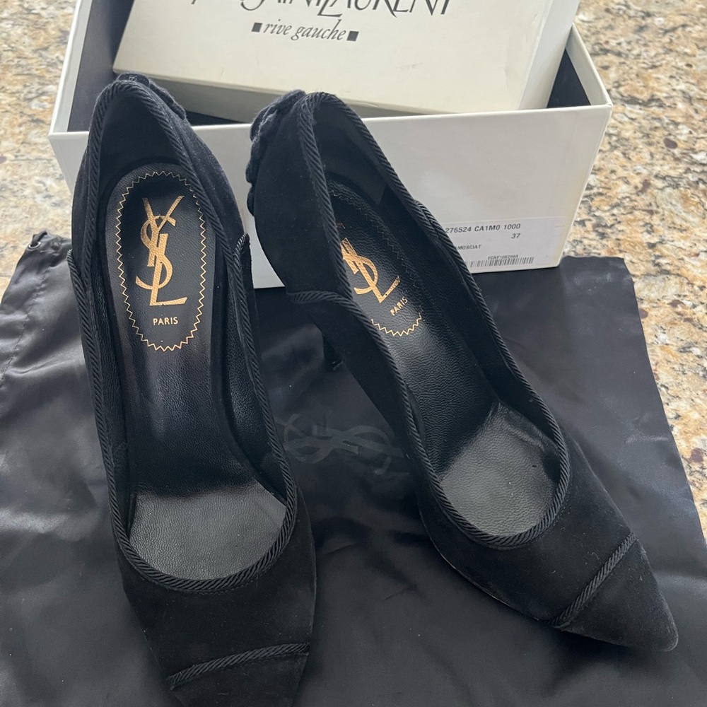 Yves Saint Laurent Black Suede Heels Velvet Elegance